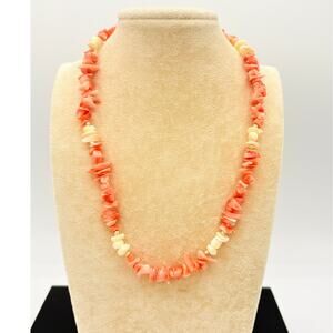 Vintage Genuine Branch Coral & Oyster Shell Necklace with Gold-toned Accents